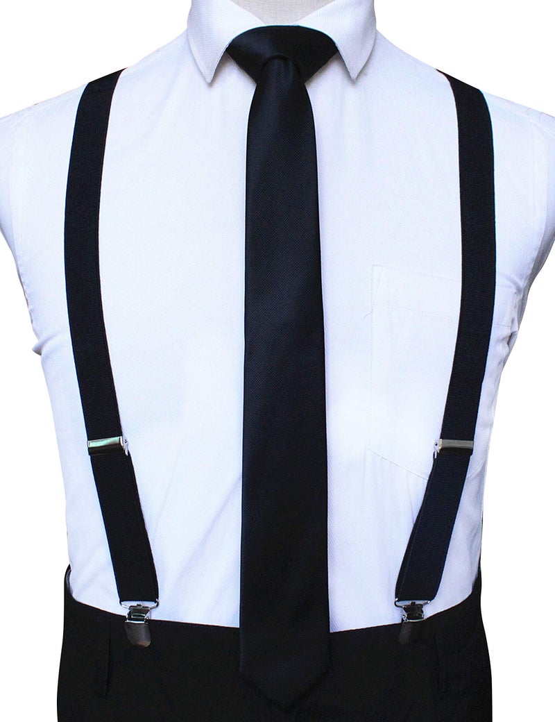 JEMYGINS Black Suspender and Silk Skinny Tie Sets for Men Slim Necktie (Black) - Image 2